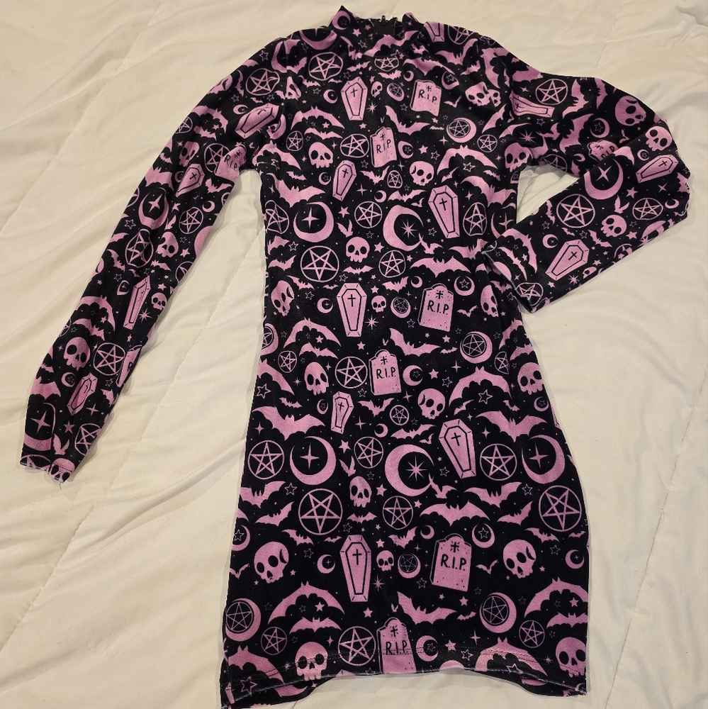 *SALE* Vera's Eyecandy NWOT Women's Halloween Print Mini Dress Black Size XS